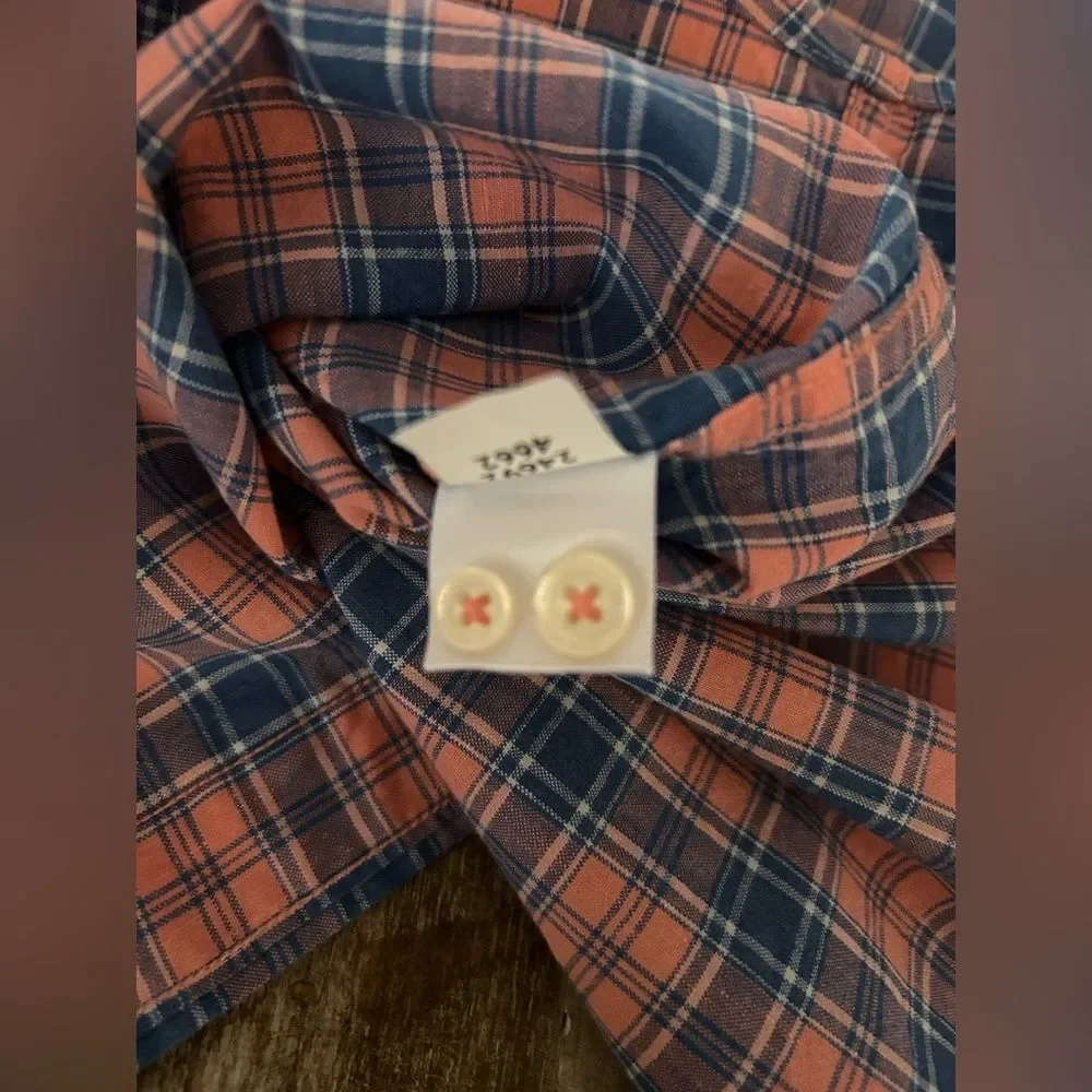 Southern Tide Linen Blend Trim Fit Plaid Button Down Shirt Pink & Blue, Large
